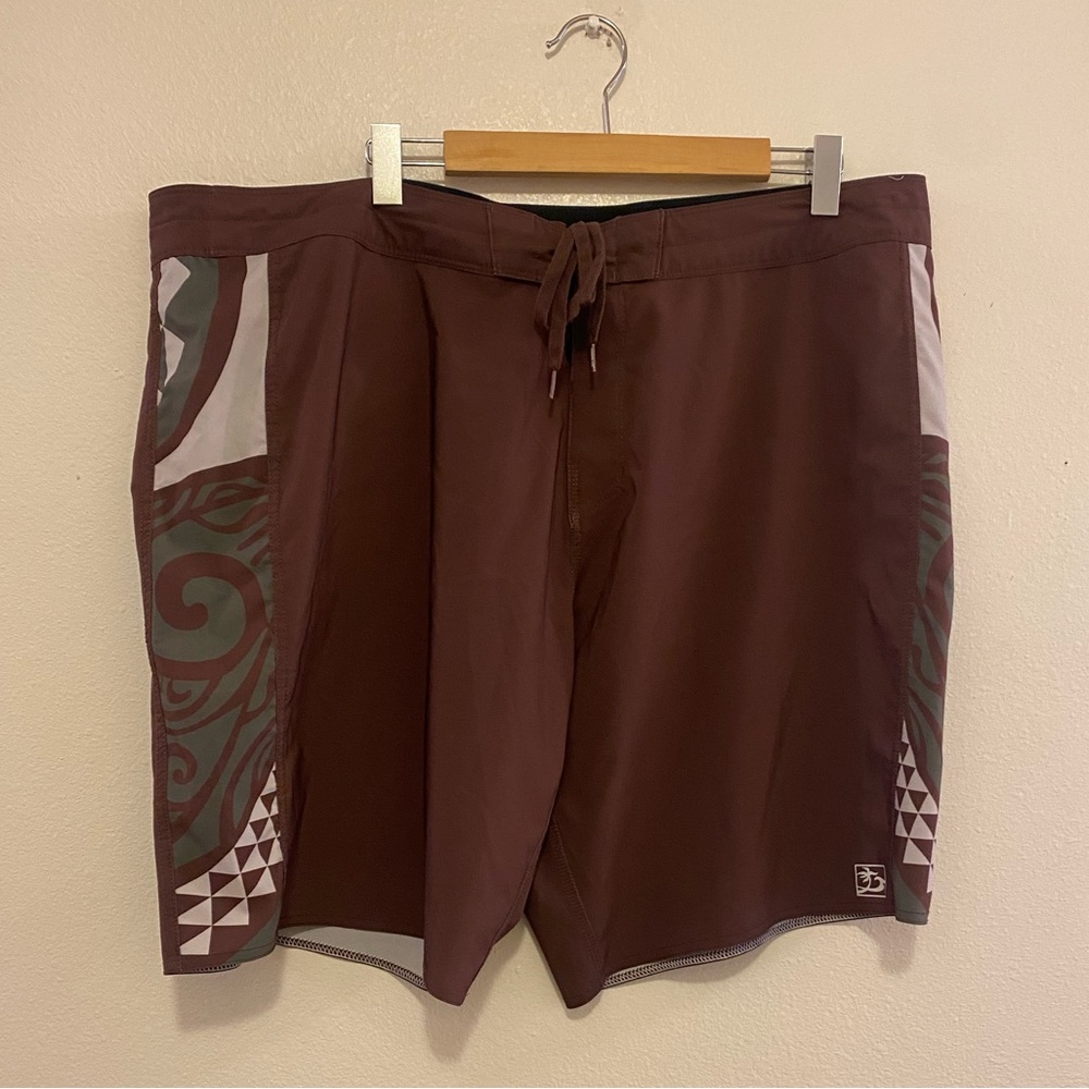 Brown Board Shorts with Tribal Design Honolua Hawaii